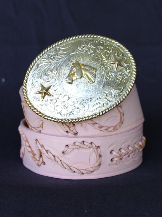 Nocona Pink Leather Belt with Gold Western Buckle main image 9